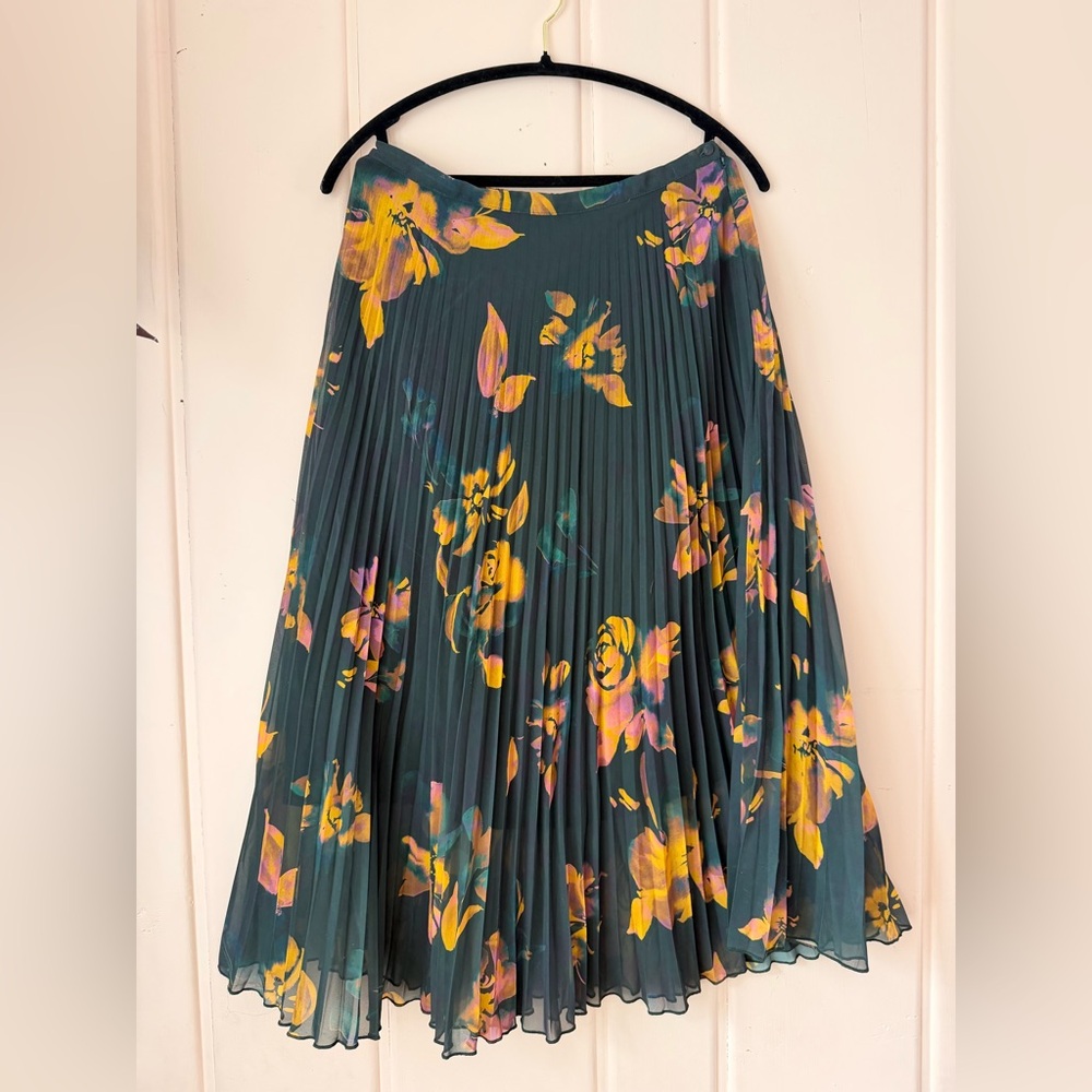 Garnet Hill A-Line Skirt - Teal and Yellow Floral Sz 4